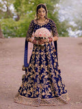 Myra Royal Blue Heavy Embroidered Velvet Bridal Lehenga | Grocsy