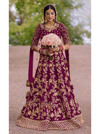 Myra Purple Heavy Embroidered Velvet Bridal Lehenga | Grocsy