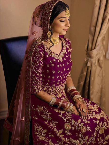 Myra Purple Heavy Embroidered Velvet Bridal Lehenga | Grocsy