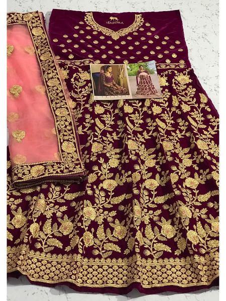 Myra Purple Heavy Embroidered Velvet Bridal Lehenga | Grocsy