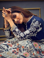 Myra Blue Butterfly Net Embroidered Anarkali Suit | Grocsy