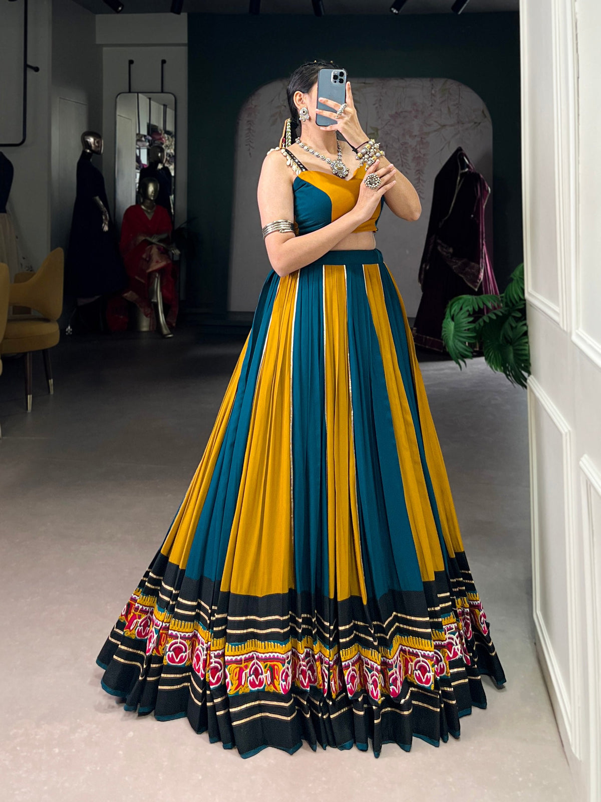 Lorenvalley Fashion Multicolor Pure Rayon Gamthi Work With Gota Patti Lace Touch Up Lehenga Choli | Grocsy