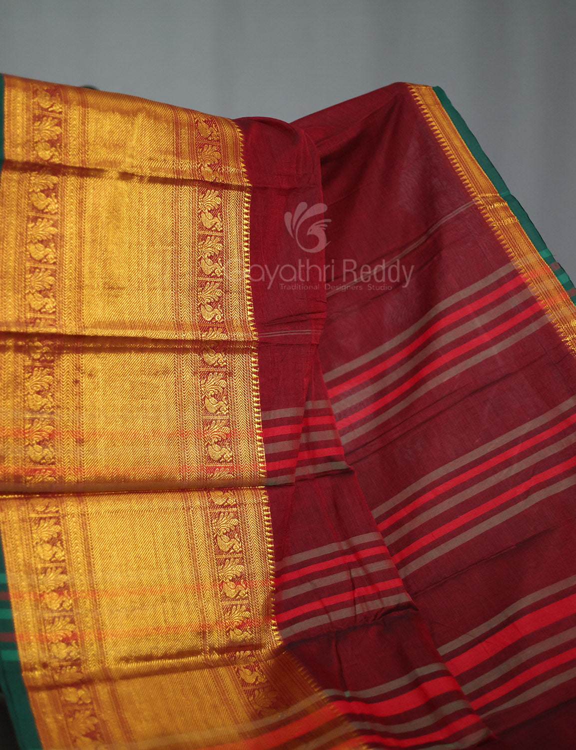 Kalanetha Maroon With Zari Kanchi Style Pure Narayanpet Cotton Saree By Gayathri Reddy Designer Studio | Grocsy