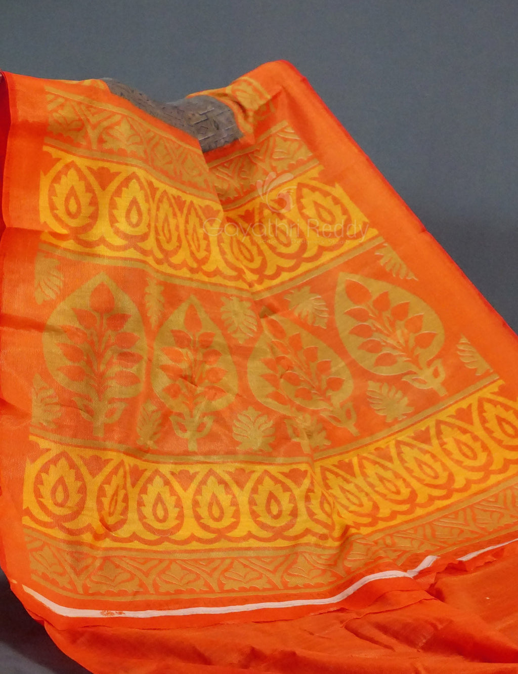 Grey Colour With Orange Blouse Cotton Brasso Saree By Gayathri Reddy Designer Studio | Grocsy
