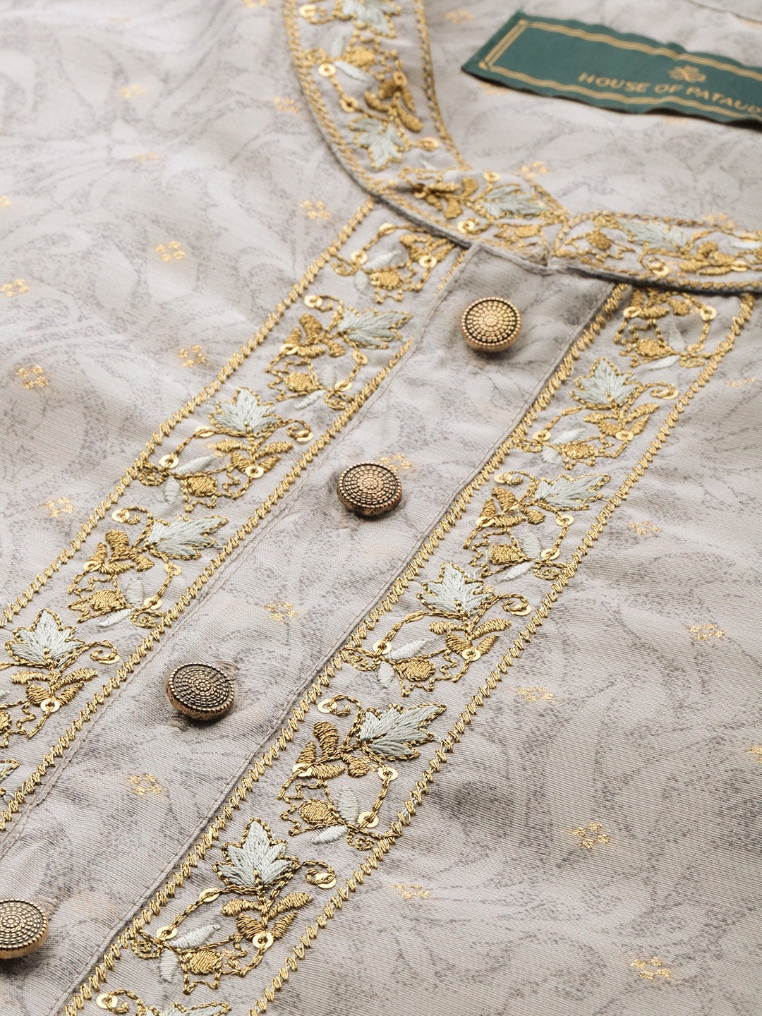 House of Pataudi Men Floral Printed Mandarin Collar Jashn Kurta | Grocsy