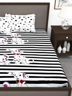 Story@home White & Black Cartoon Characters King Bedsheet with 2 Pillow Covers | Grocsy