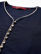 Sangria Women Navy Blue & Beige Embroidered Anarkali Kurta with Dupatta | Grocsy