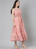 Souchii Peach Floral Fit & Flare Maxi | Grocsy