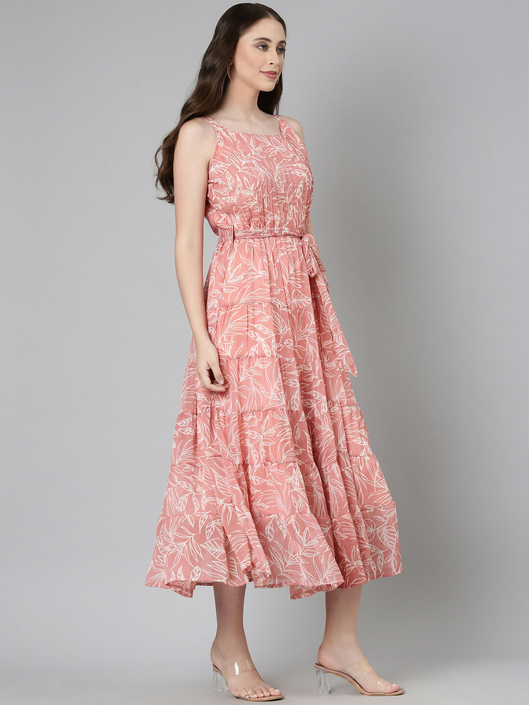 Souchii Peach Floral Fit & Flare Maxi | Grocsy