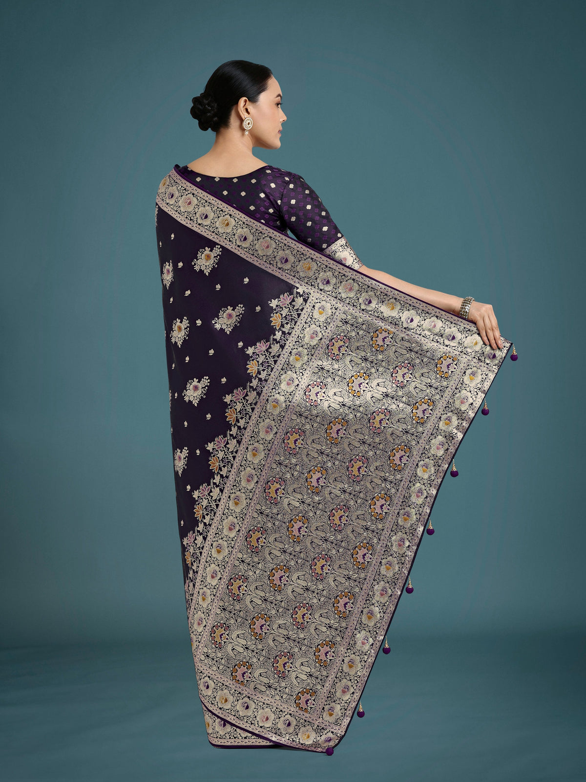 Monjolika Fashion Dark Purple Glamour and Tradition With This Zari Woven Banarasi Satin Silk Saree | Grocsy