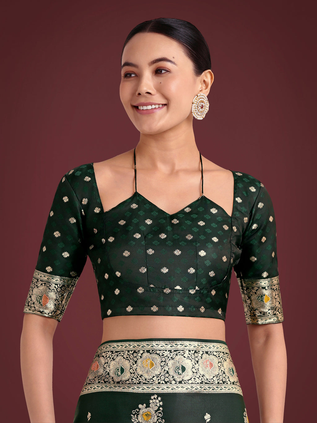 Monjolika Fashion Dark Green Glamour and Tradition With This Zari Woven Banarasi Satin Silk Saree | Grocsy