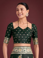 Monjolika Fashion Dark Green Glamour and Tradition With This Zari Woven Banarasi Satin Silk Saree | Grocsy