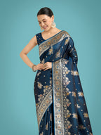 Monjolika Fashion Dark Teal Glamour and Tradition With This Zari Woven Banarasi Satin Silk Saree | Grocsy