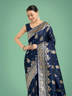 Monjolika Fashion Dark blue Glamour and Tradition With This Zari Woven Banarasi Satin Silk Saree | Grocsy