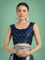 Monjolika Fashion Dark blue Glamour and Tradition With This Zari Woven Banarasi Satin Silk Saree | Grocsy