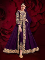 Myra Purple Georgette Embroidered Anarkali Pant Style Suit | Grocsy