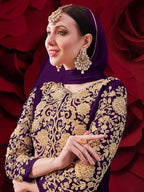 Myra Purple Georgette Embroidered Anarkali Pant Style Suit | Grocsy