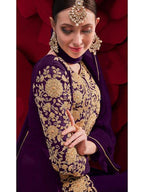 Myra Purple Georgette Embroidered Anarkali Pant Style Suit | Grocsy