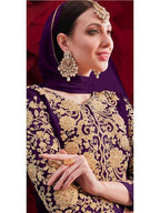 Myra Purple Georgette Embroidered Anarkali Pant Style Suit | Grocsy