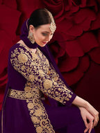 Myra Purple Georgette Embroidered Anarkali Pant Style Suit | Grocsy