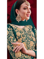 Myra Dark Green Georgette Embroidered Anarkali Pant Style Suit | Grocsy