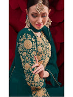 Myra Dark Green Georgette Embroidered Anarkali Pant Style Suit | Grocsy