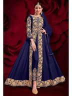 Myra Navy Blue Georgette Embroidered Anarkali Pant Style Suit | Grocsy
