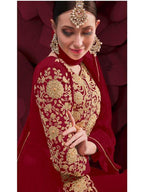 Myra Maroon Georgette Embroidered Anarkali Pant Style Suit | Grocsy