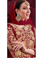 Myra Maroon Georgette Embroidered Anarkali Pant Style Suit | Grocsy