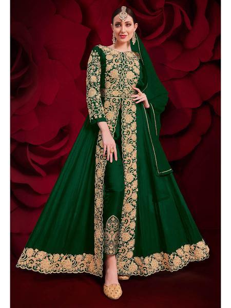 Myra Beautiful Green Georgette Embroidered Anarkali Pant Style Suit | Grocsy