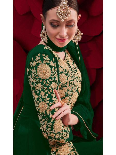 Myra Beautiful Green Georgette Embroidered Anarkali Pant Style Suit | Grocsy