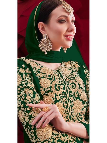 Myra Beautiful Green Georgette Embroidered Anarkali Pant Style Suit | Grocsy