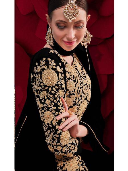 Myra Black Georgette Embroidered Anarkali Pant Style Suit | Grocsy