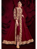Myra Wine Georgette Embroidered Anarkali Pant Style Suit | Grocsy