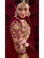 Myra Wine Georgette Embroidered Anarkali Pant Style Suit | Grocsy
