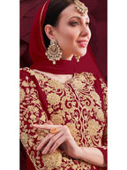 Myra Wine Georgette Embroidered Anarkali Pant Style Suit | Grocsy