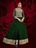 Myra Green Georgette Embroidered Anarkali Pant Style Suit | Grocsy
