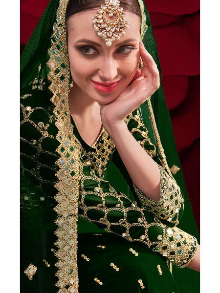 Myra Green Georgette Embroidered Anarkali Pant Style Suit | Grocsy