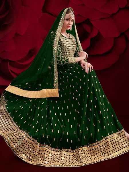 Myra Green Georgette Embroidered Anarkali Pant Style Suit | Grocsy