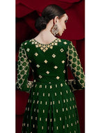 Myra Green Georgette Embroidered Anarkali Pant Style Suit | Grocsy
