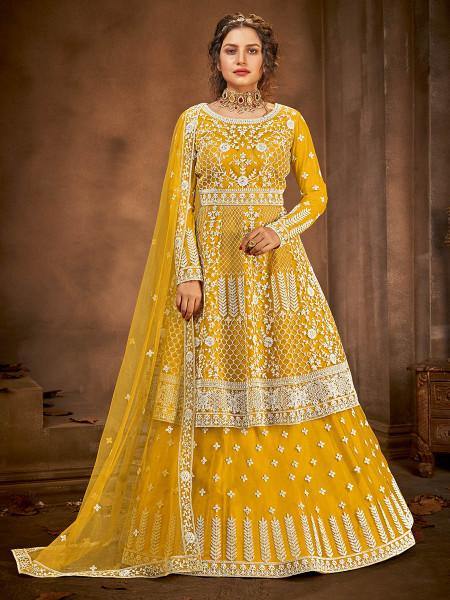 Myra Beautiful Mustard Yellow Heavy Embroidered Gharara Suit | Grocsy