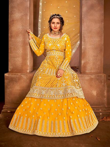 Myra Beautiful Mustard Yellow Heavy Embroidered Gharara Suit | Grocsy
