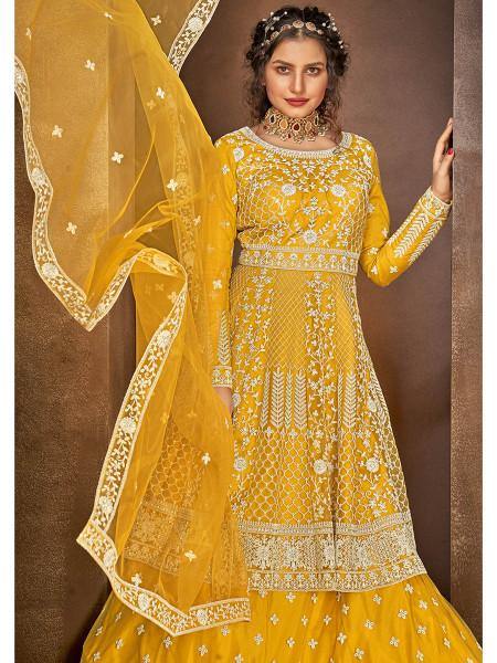 Myra Beautiful Mustard Yellow Heavy Embroidered Gharara Suit | Grocsy