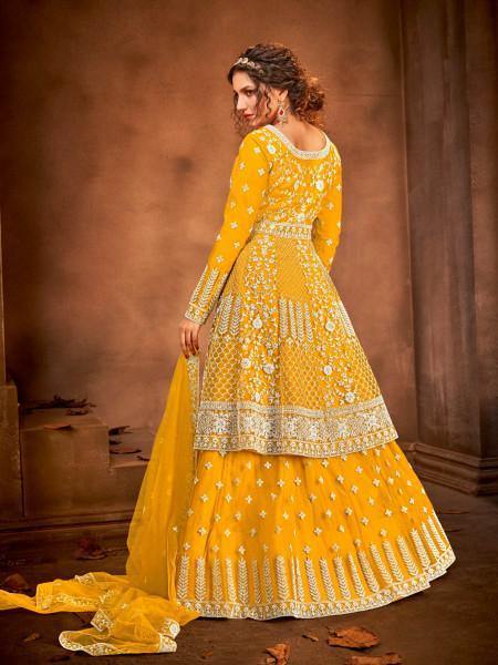 Myra Beautiful Mustard Yellow Heavy Embroidered Gharara Suit | Grocsy