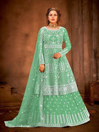 Myra Fashion Sea Green Heavy Embroidered Gharara Suit | Grocsy