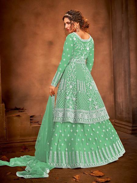 Myra Fashion Sea Green Heavy Embroidered Gharara Suit | Grocsy