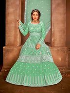 Myra Fashion Sea Green Heavy Embroidered Gharara Suit | Grocsy