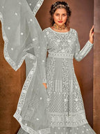 Myra Dusty Grey Heavy Embroidered Gharara Suit | Grocsy