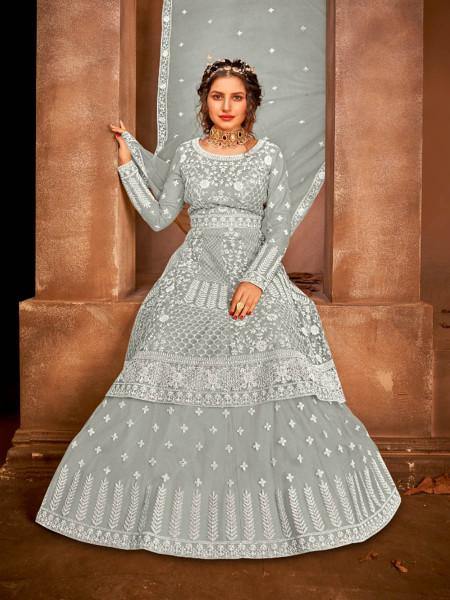 Myra Dusty Grey Heavy Embroidered Gharara Suit | Grocsy