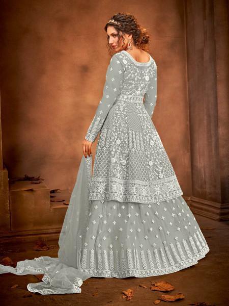 Myra Dusty Grey Heavy Embroidered Gharara Suit | Grocsy